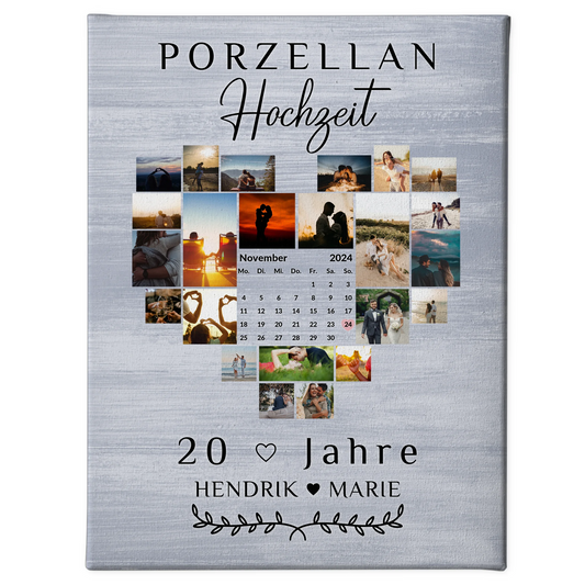 Leinwand mit Kalender 20 Hochzeitstag Geschenk Porzellanhochzeit