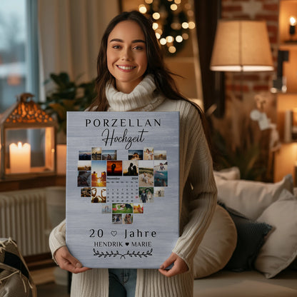 Leinwand mit Kalender 20 Hochzeitstag Geschenk Porzellanhochzeit