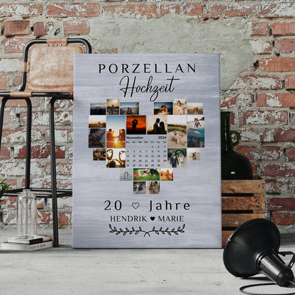 Leinwand mit Kalender 20 Hochzeitstag Geschenk Porzellanhochzeit