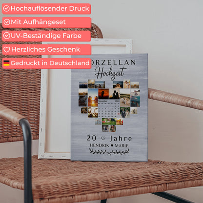 Leinwand mit Kalender 20 Hochzeitstag Geschenk Porzellanhochzeit