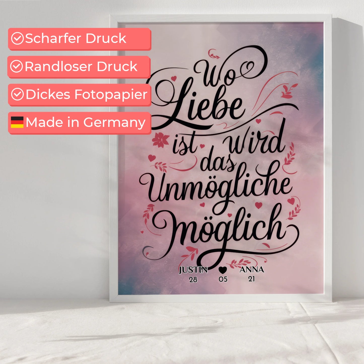Poster Liebe Personalisiert Wo Liebe Ist Wird Das Unmögliche Möglich