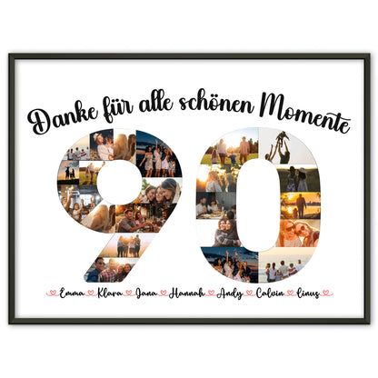 Individuelles Poster 90 Geburtstag Danke für Momente mit Fotos