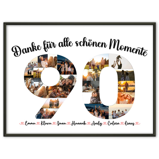 Individuelles Poster 90 Geburtstag Danke für Momente mit Fotos