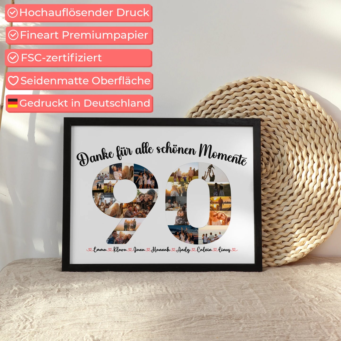 Individuelles Poster 90 Geburtstag Danke für Momente mit Fotos