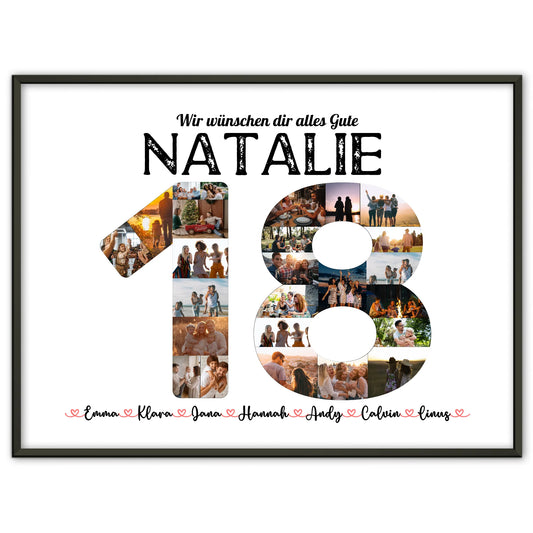 Geschenkposter personalisiert 18 Geburstag mit Name & Fotos in Zahlen