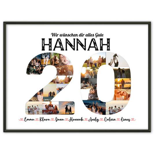 Poster personalisiert 20 Geburstag mit Name & Fotos in Zahlen