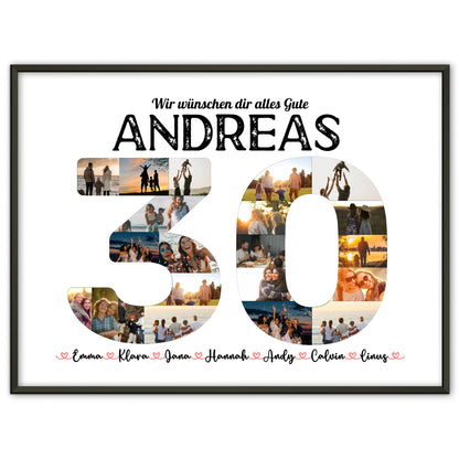 Personalisiertes Poster 30 Geburstag mit Name & Fotos in Zahlen