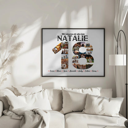 Geschenkposter personalisiert 18 Geburstag mit Name & Fotos in Zahlen