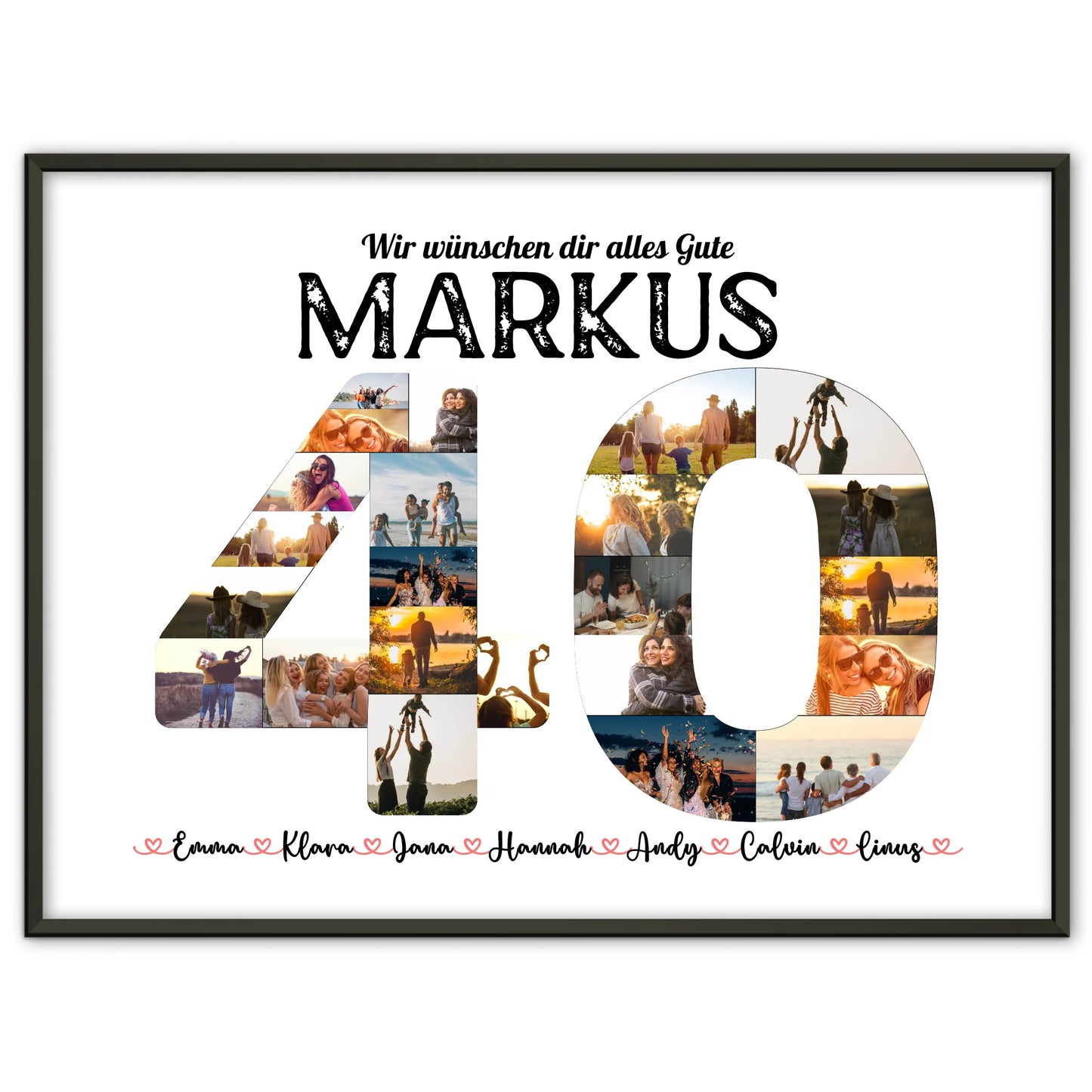 Geburtstagsposter personalisiert 40 Geburstag mit Name & Fotos in Zahlen