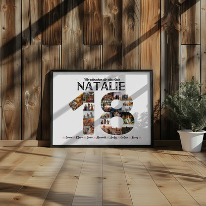 Geschenkposter personalisiert 18 Geburstag mit Name & Fotos in Zahlen