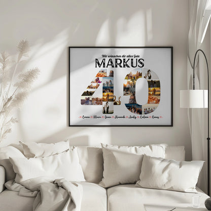 Geburtstagsposter personalisiert 40 Geburstag mit Name & Fotos in Zahlen
