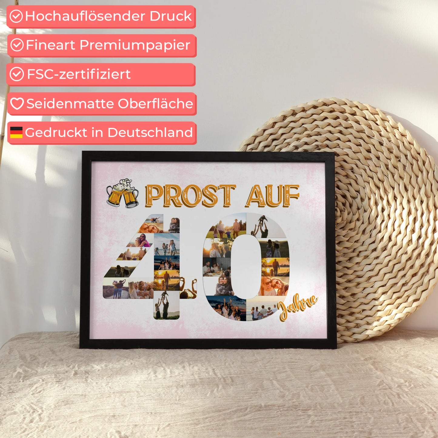 Poster Geschenk personalisiert Prost Auf 40 Geburtstag Für Männer Bier