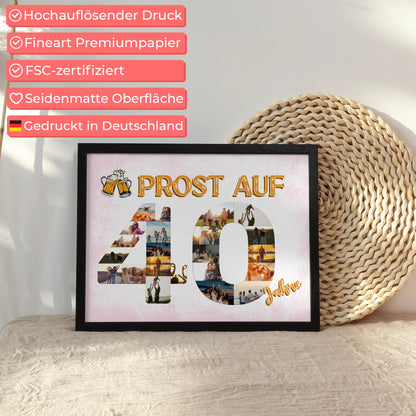 Poster Geschenk personalisiert Prost Auf 40 Geburtstag Für Männer Bier