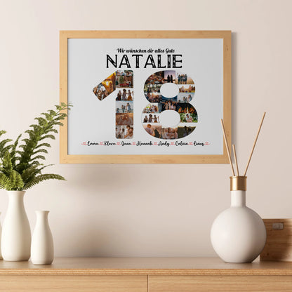 Geschenkposter personalisiert 18 Geburstag mit Name & Fotos in Zahlen
