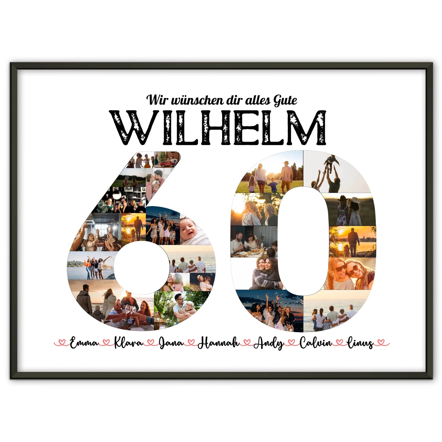 Poster Geschenk personalisiert 60 Geburstag mit Name & Fotos in Zahlen