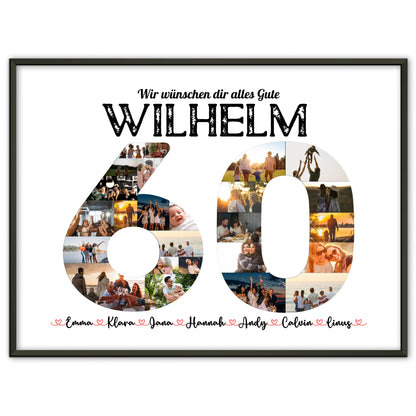 Poster Geschenk personalisiert 60 Geburstag mit Name & Fotos in Zahlen
