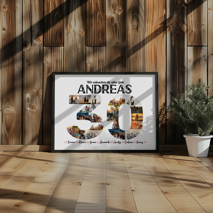Personalisiertes Poster 30 Geburstag mit Name & Fotos in Zahlen