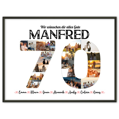 Poster Geschenk 70 Geburstag mit Name & Fotos in Zahlen