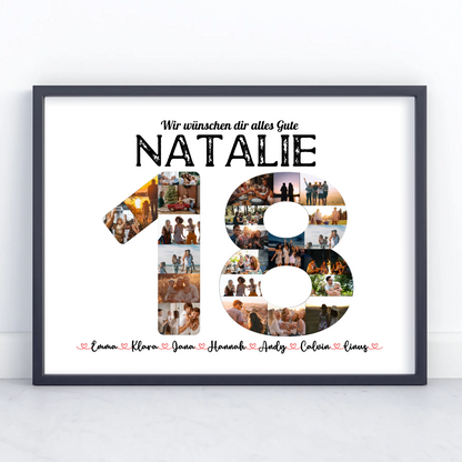 Geschenkposter personalisiert 18 Geburstag mit Name & Fotos in Zahlen