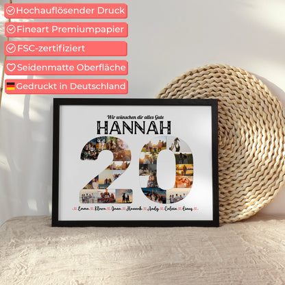 Poster personalisiert 20 Geburstag mit Name & Fotos in Zahlen