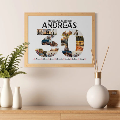 Personalisiertes Poster 30 Geburstag mit Name & Fotos in Zahlen
