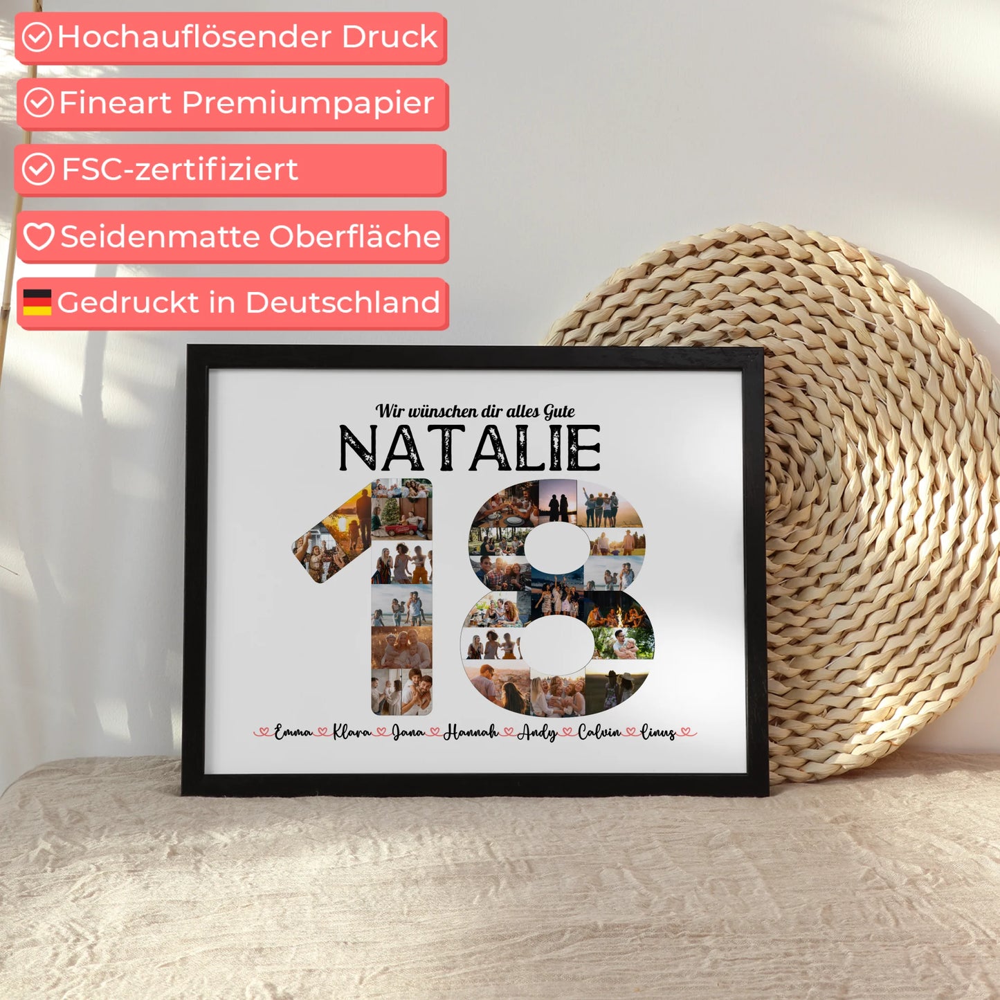 Geschenkposter personalisiert 18 Geburstag mit Name & Fotos in Zahlen