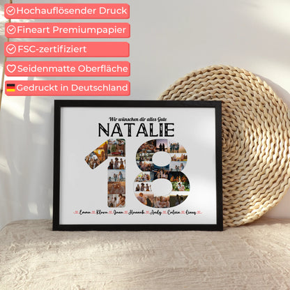 Geschenkposter personalisiert 18 Geburstag mit Name & Fotos in Zahlen