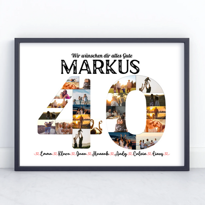 Geburtstagsposter personalisiert 40 Geburstag mit Name & Fotos in Zahlen