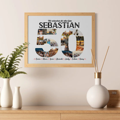 Individuelles Poster 50 Geburstag mit Name & Fotos in Zahlen