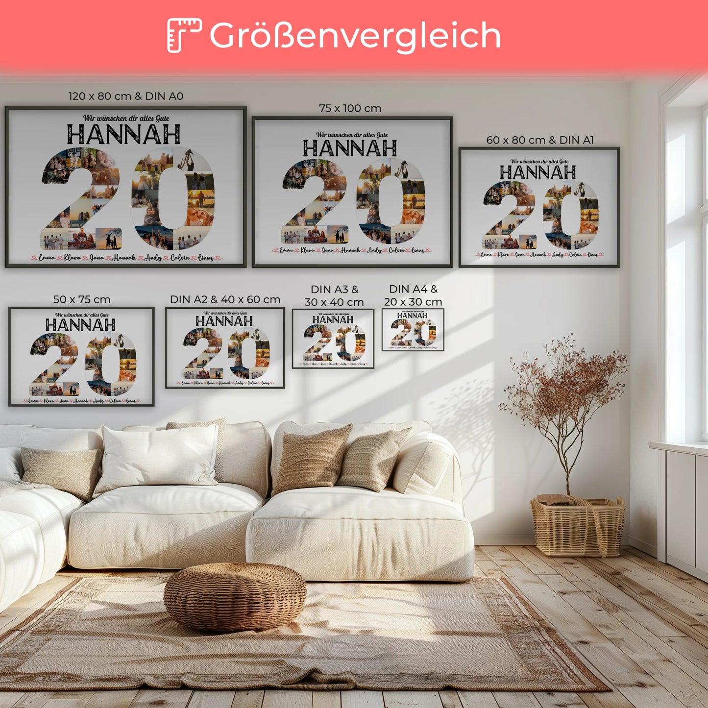 Poster personalisiert 20 Geburstag mit Name & Fotos in Zahlen