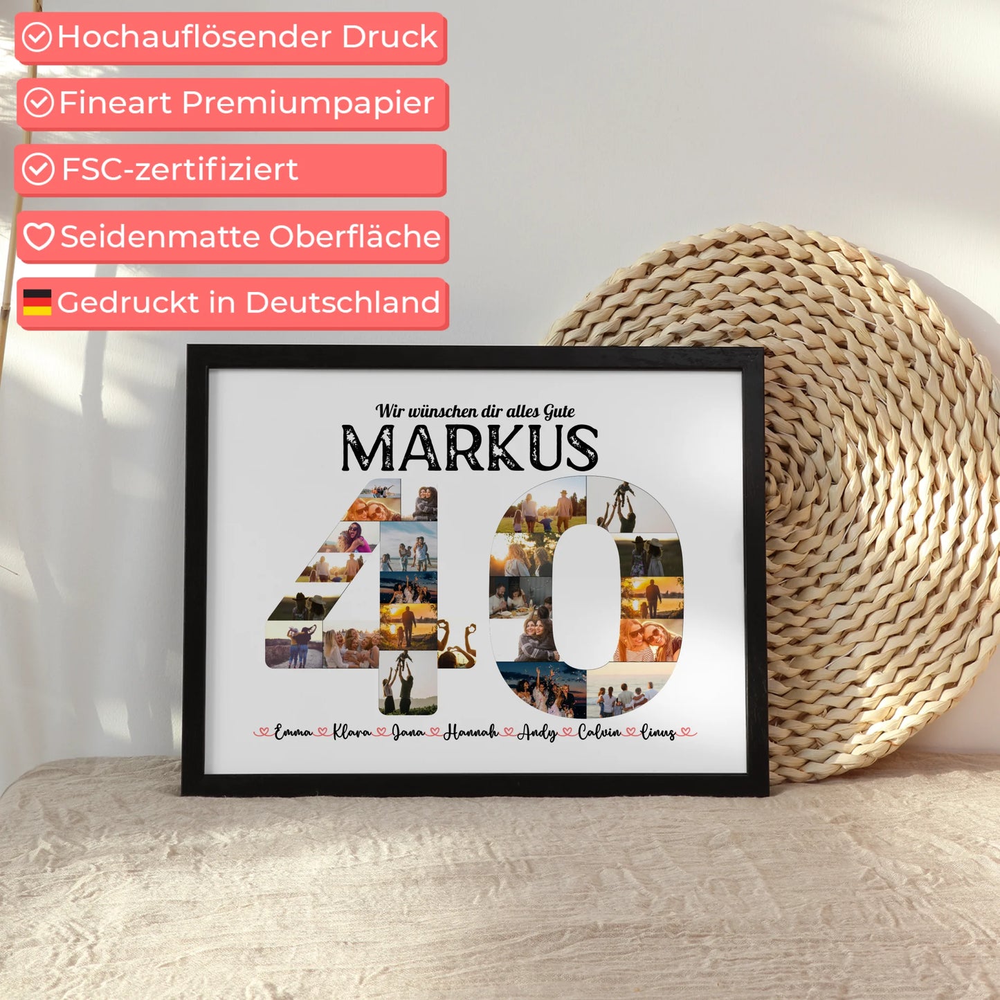 Geburtstagsposter personalisiert 40 Geburstag mit Name & Fotos in Zahlen