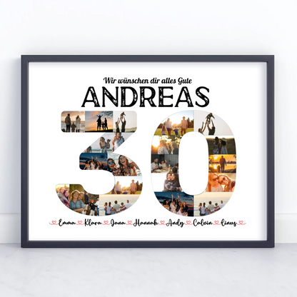 Personalisiertes Poster 30 Geburstag mit Name & Fotos in Zahlen
