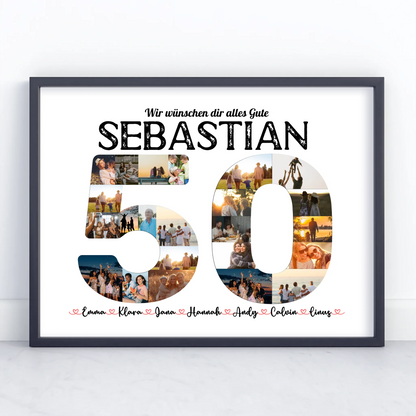 Individuelles Poster 50 Geburstag mit Name & Fotos in Zahlen