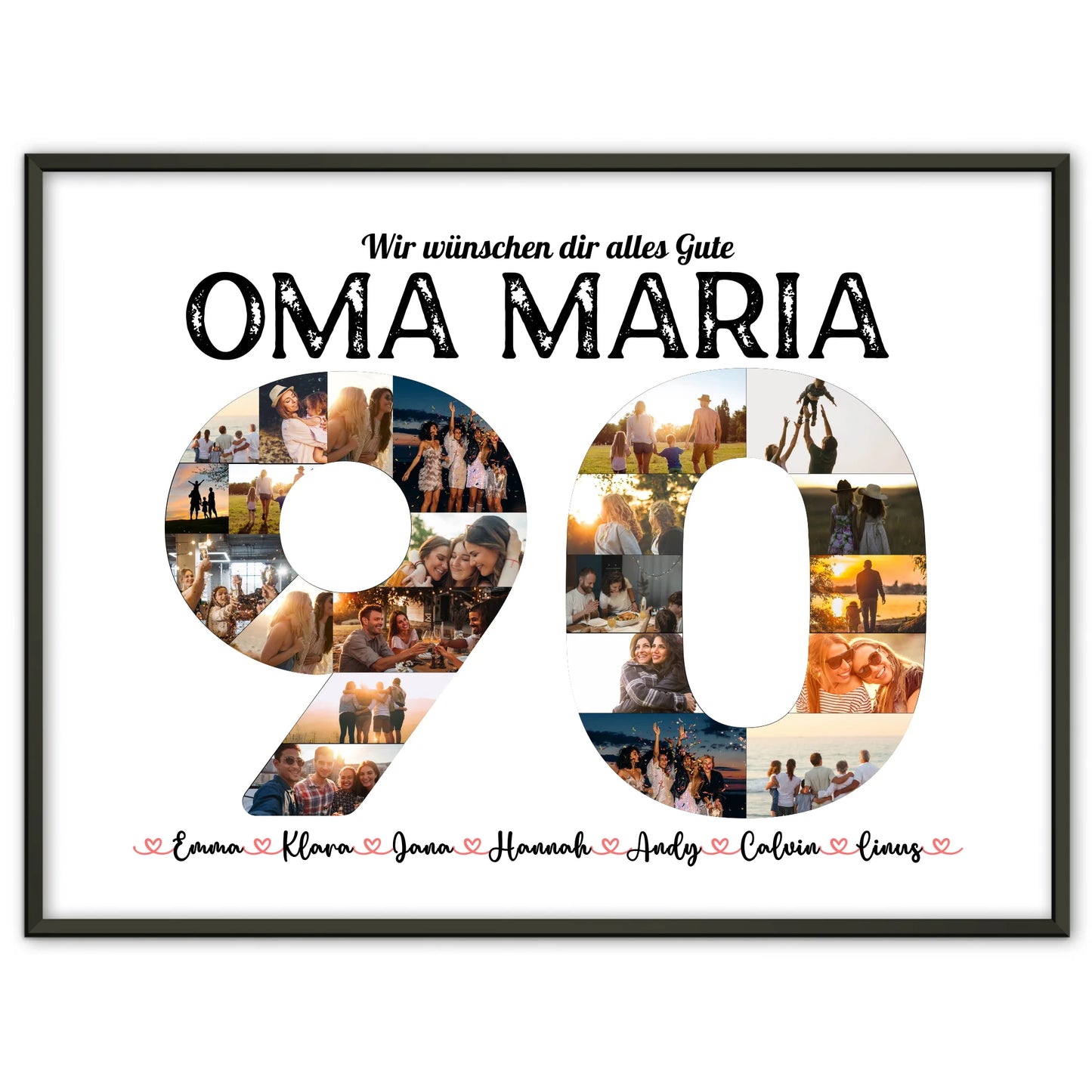 Geschenkposter individuell 90 Geburstag mit Name & Fotos in Zahlen