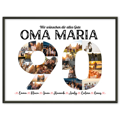 Geschenkposter individuell 90 Geburstag mit Name & Fotos in Zahlen
