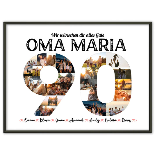 Geschenkposter individuell 90 Geburstag mit Name & Fotos in Zahlen