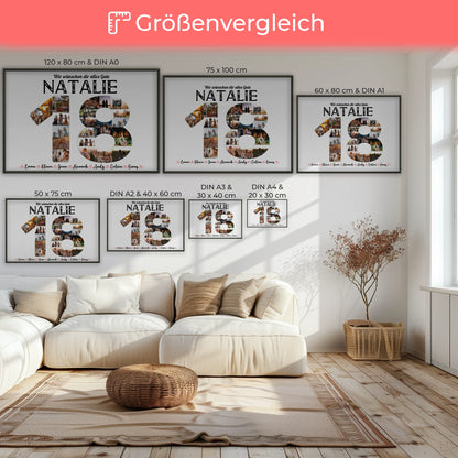 Geschenkposter personalisiert 18 Geburstag mit Name & Fotos in Zahlen