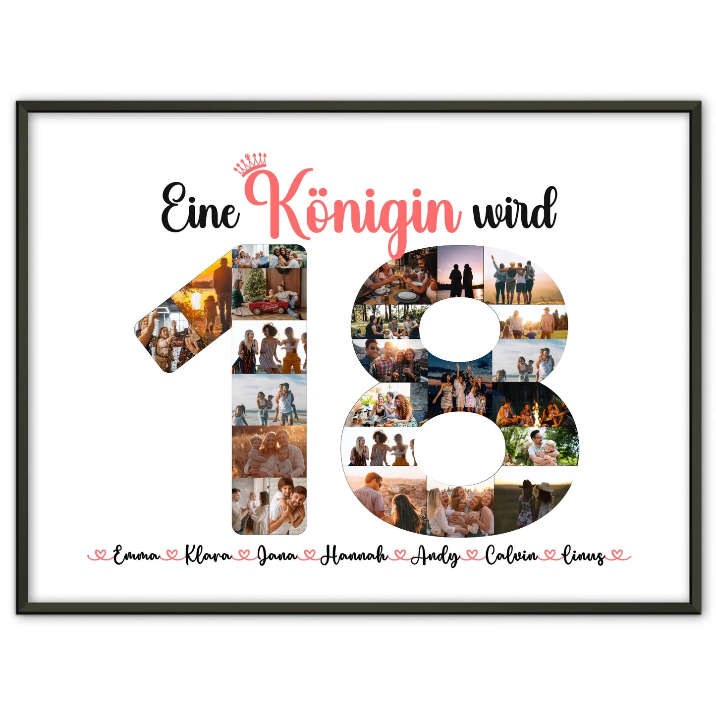 Poster als Geschenkidee Königin wird 18 Geburtstag mit Fotos in Zahlen