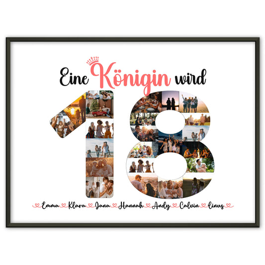 Poster als Geschenkidee Königin wird 18 Geburtstag mit Fotos in Zahlen