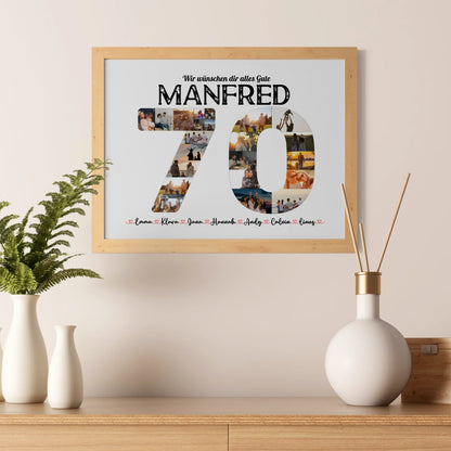 Poster Geschenk 70 Geburstag mit Name & Fotos in Zahlen