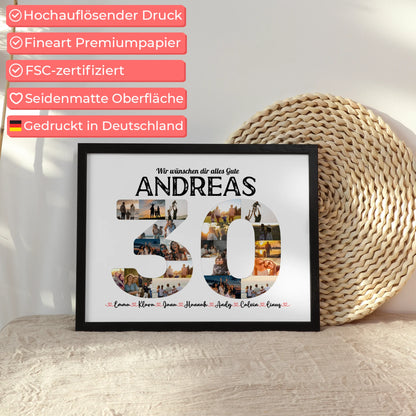 Personalisiertes Poster 30 Geburstag mit Name & Fotos in Zahlen