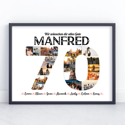 Poster Geschenk 70 Geburstag mit Name & Fotos in Zahlen