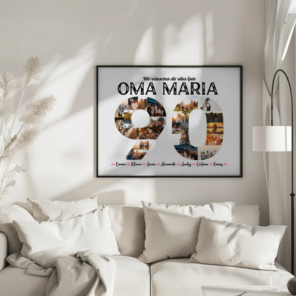 Geschenkposter individuell 90 Geburstag mit Name & Fotos in Zahlen