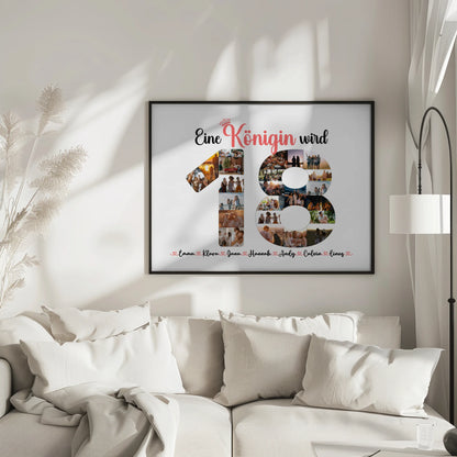 Poster als Geschenkidee Königin wird 18 Geburtstag mit Fotos in Zahlen
