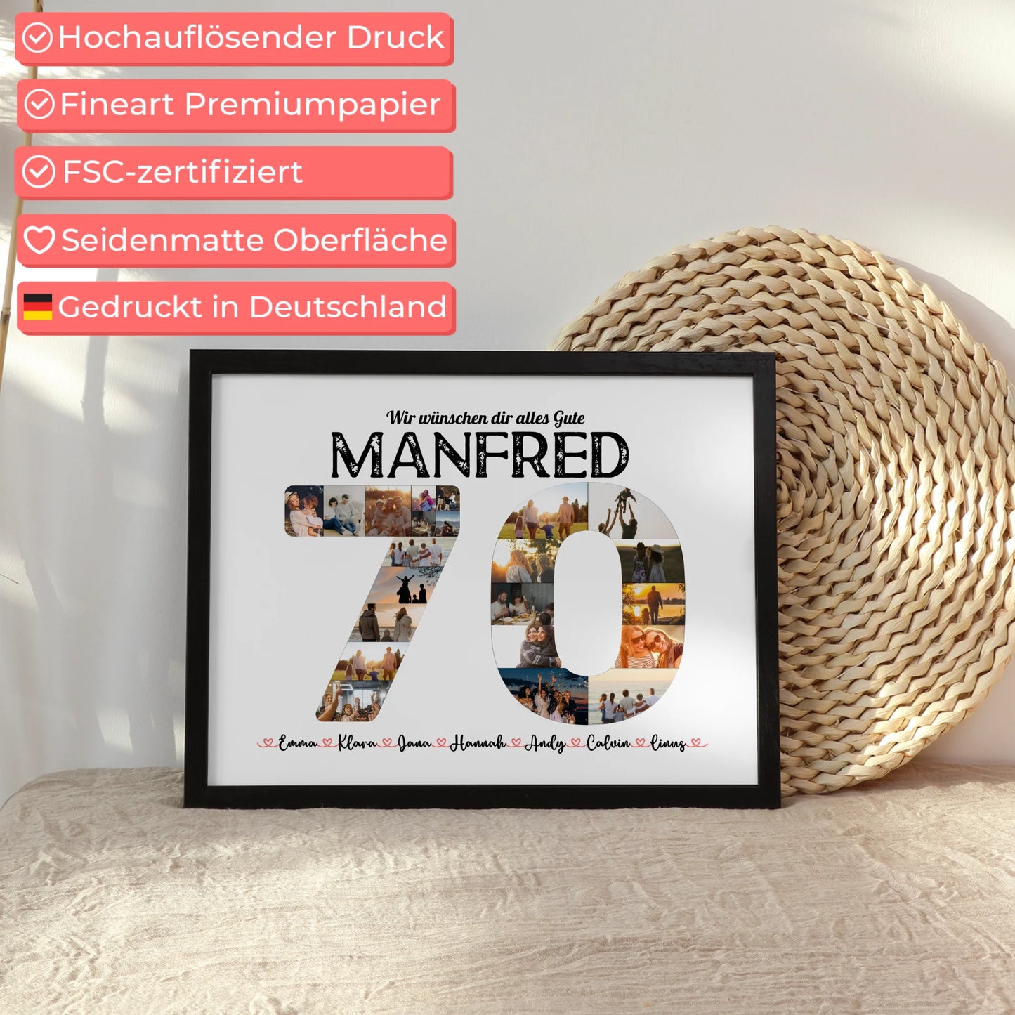 Poster Geschenk 70 Geburstag mit Name & Fotos in Zahlen