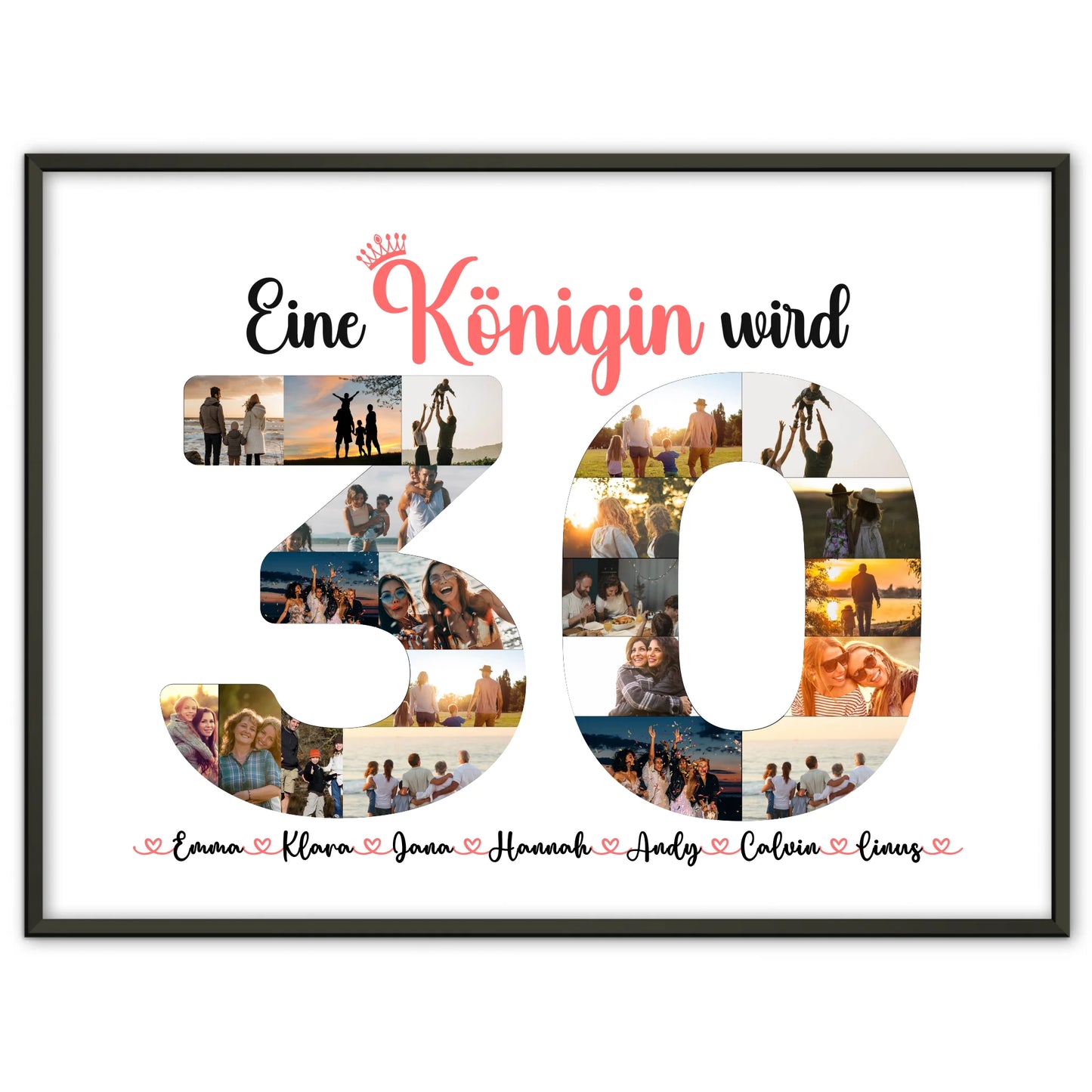 Geschenkposter personalisiert Königin wird 30 Geburtstag mit Fotos in Zahlen
