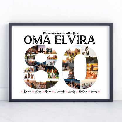 Eigenes Design Poster 80 Geburstag mit Name & Fotos in Zahlen
