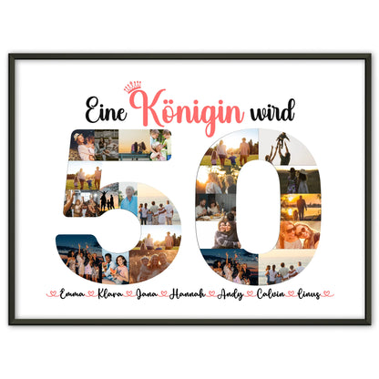 Personalisiertes Poster Königin wird 50 Geburtstag mit Fotos in Zahlen