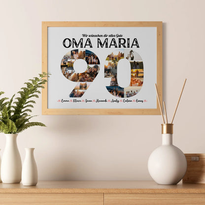 Geschenkposter individuell 90 Geburstag mit Name & Fotos in Zahlen