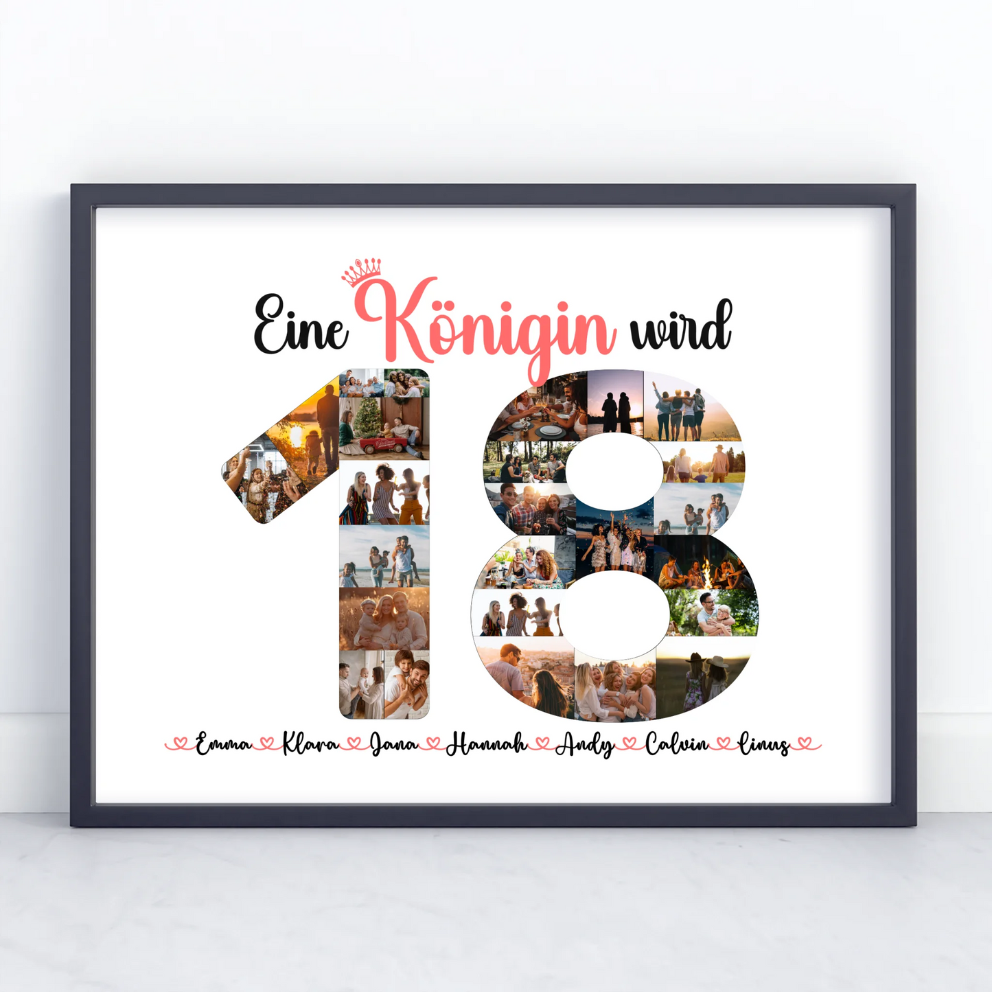 Poster als Geschenkidee Königin wird 18 Geburtstag mit Fotos in Zahlen